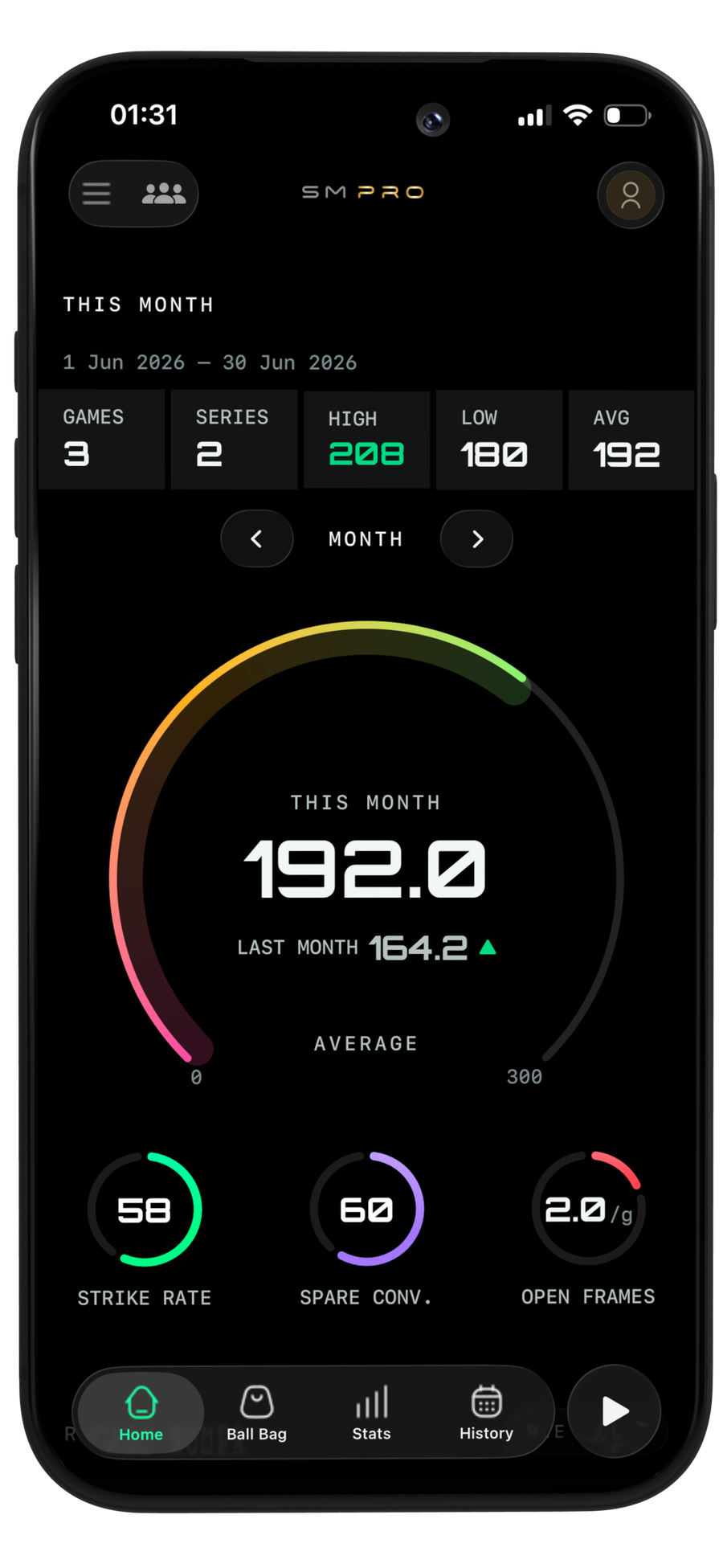 StrikeMaster home screen